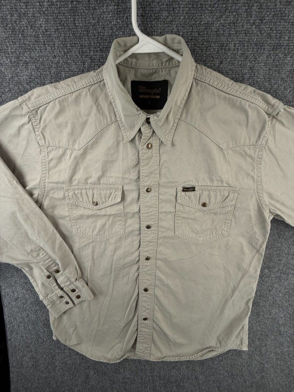 Wrangler Long Sleeve Men Snap Up Shirt Adult Western Beige Large Heavyweight
